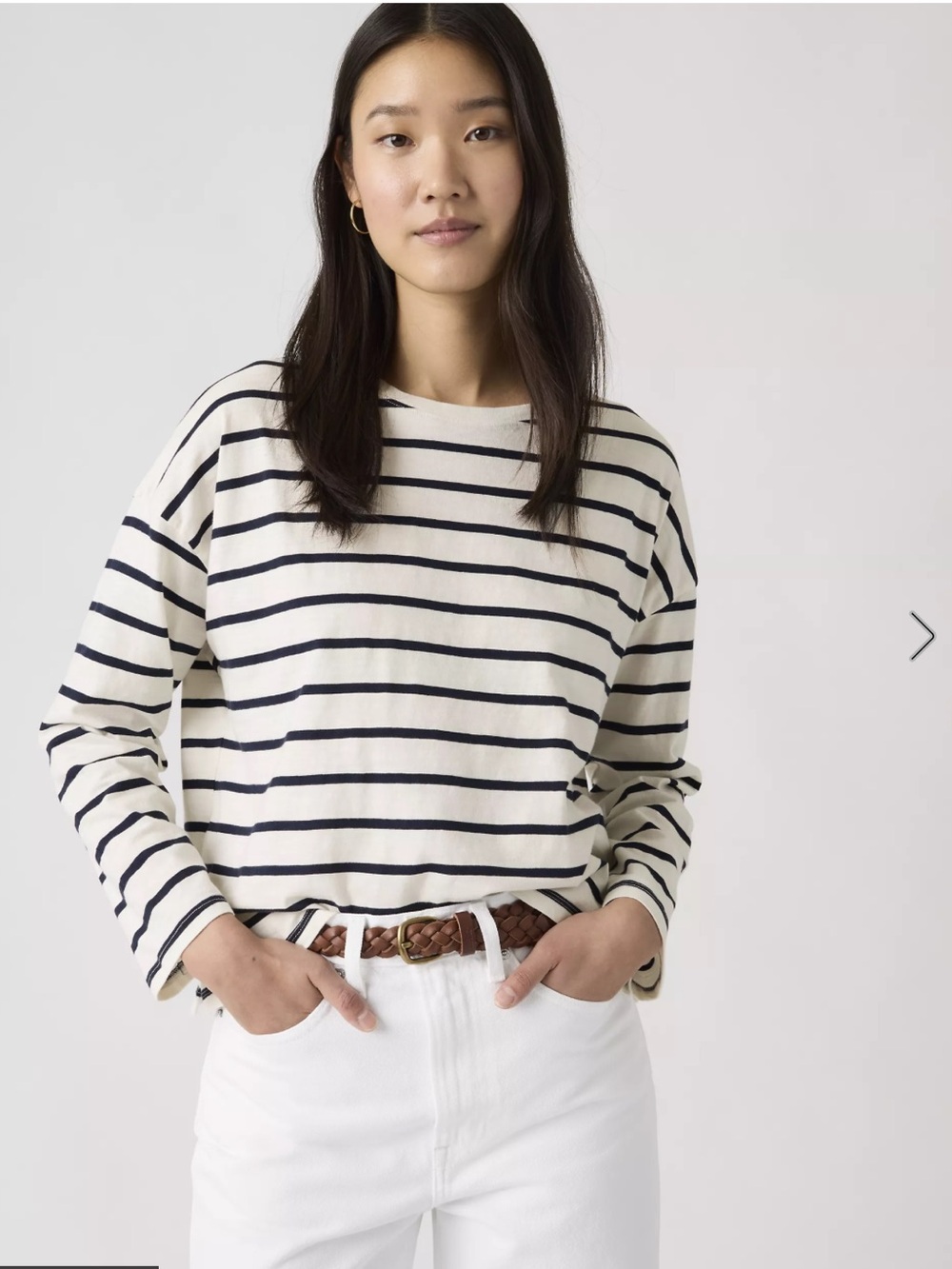 Levi's White & Navy Striped Long-Sleeve Crewneck Top